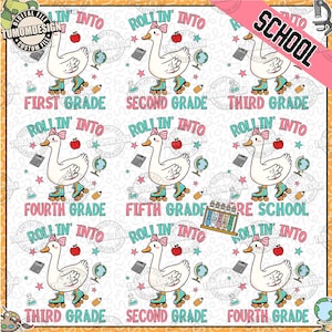 Pacote de desenhos animados em PNG do Rollin' Into School, camiseta infantil Silly Goose Coquette em PNG, volta às aulas em PNG, primeiro dia de aula em PNG, arquivo de sublimação