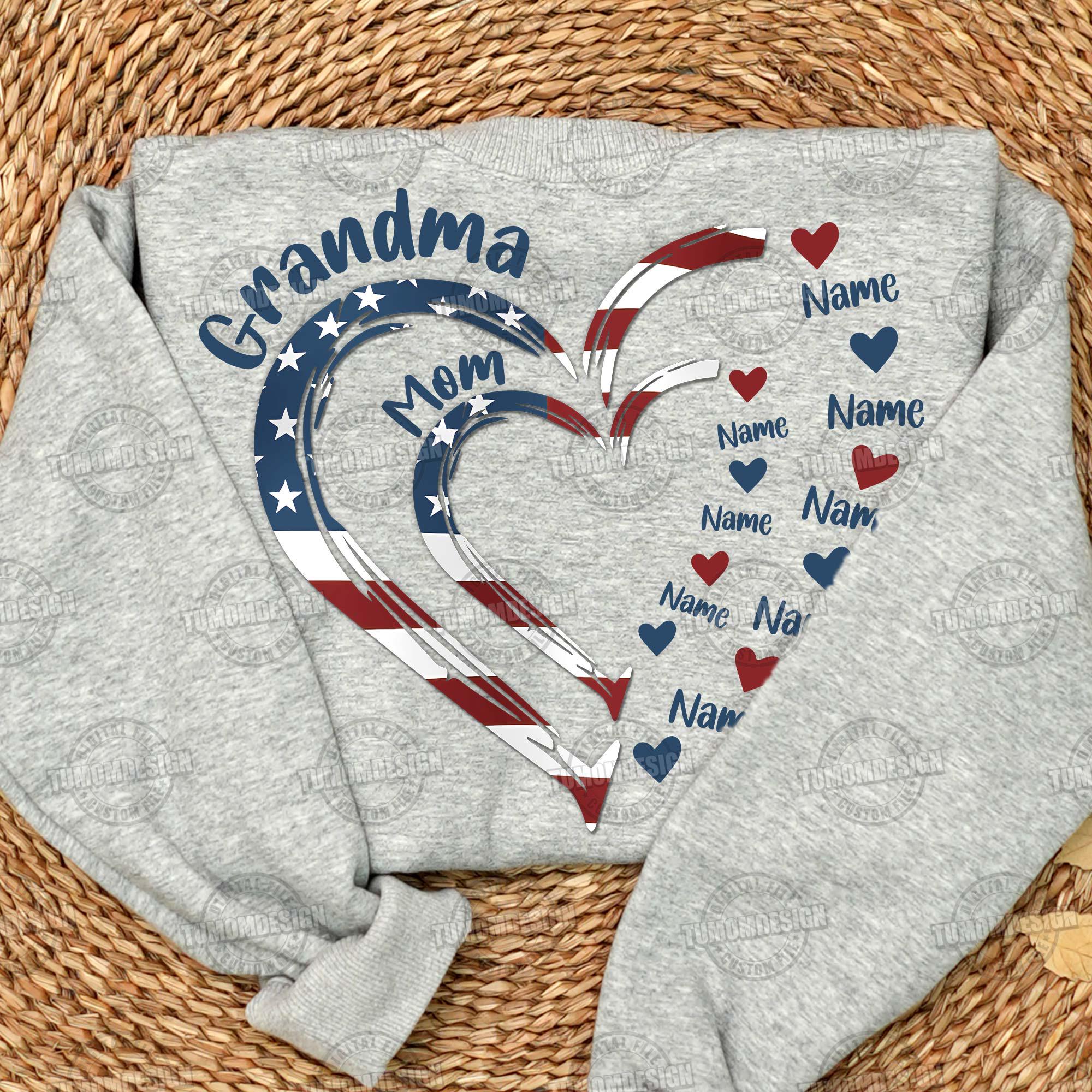 Mom 4th of July Png, 4th of July Grandma Mom Kids Heart in Heart