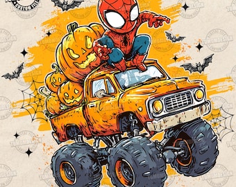 Aranha de Halloween PNG, Caminhão Monstro de Halloween Infantil, Super-herói PNG, Menino Halloween PNG, Doces ou Travessuras PNG, Temporada Assustadora, Arquivo para Sublimação