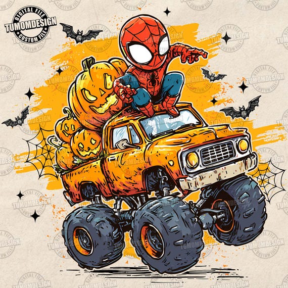 Spider Halloween Png, Kids Halloween Monster Truck, Superhero Png, Boy Halloween Png, Trick Or Treat Png, Spooky Season, Sublimation File
