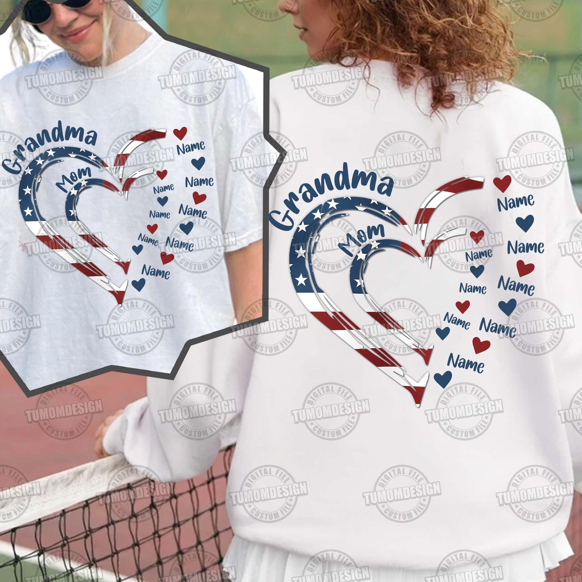 Mom 4th of July Png, 4th of July Grandma Mom Kids Heart in Heart