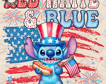 America 1776 Png, Blue Monster Png, Retro Red White Blue Cartoon Character Png, Fourth of July Png, Independence Day Png, Sublimation File
