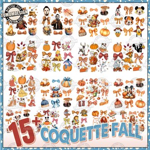 15+ Coquette Cartoon Fall PNG Bundle, Personaggio del film autunnale PNG, Atmosfere autunnali PNG, Spezie di zucca, Principessa PNG, Campo di zucche, File di sublimazione