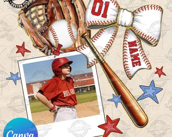 CUSTOM Canva Template Baseball Photo Insert Png, Baseball Canva Png, Trending Png, Coquette Baseball Png, Baseball Mom Png, Sublimation File