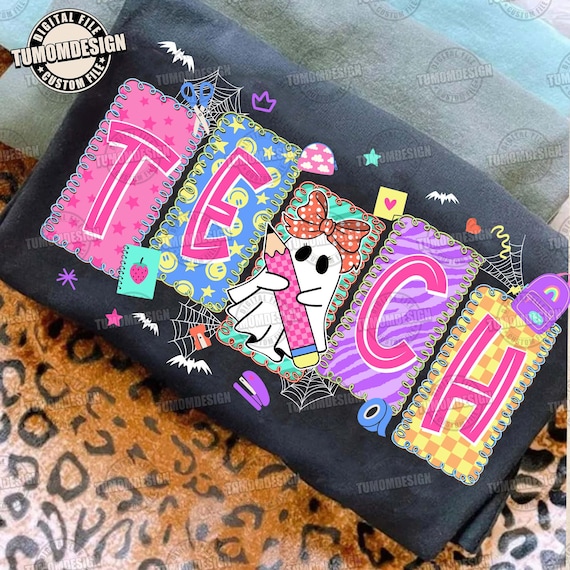 Custom Spooky Teacher Name Halloween Png, Ghost Teacher Png, Trick Or Teach Png, Ghost Pencil Bow, Back To School Png, Sublimation File