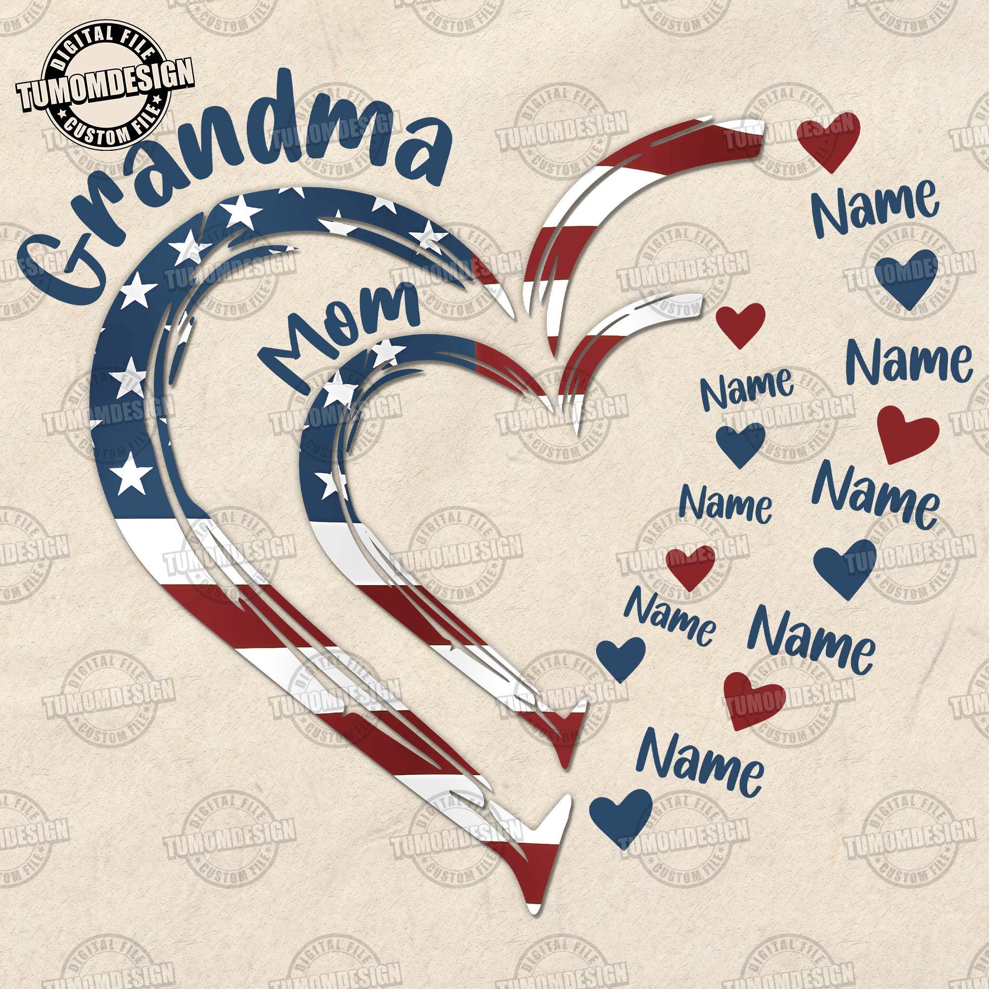 Mom 4th of July Png, 4th of July Grandma Mom Kids Heart in Heart