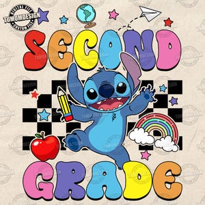 School Grade Cartoon Png, Cute Colorful School 2 Grade Designs, Bright Color Png, Fifth Grade Png, Blue Alien Png, Sublimation File