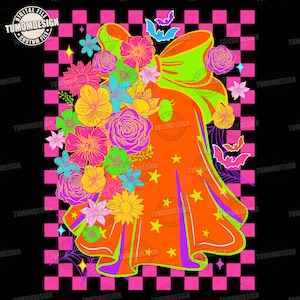 Colorful Floral Spooky Season Png, Halloween Ghost Neon Png, Spooky Ghost Png, Retro Witchy Ghost, Neon Pumpkin Halloween, Sublimation File