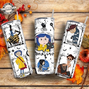 Movie Halloween Tumbler Png, Halloween Straight Tumbler Design, Horror Movie Button Eyes Halloween 20oz Tumbler Design Png, Sublimation File