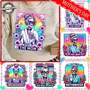 Pacote de cartas de tarô engraçadas da mãe, caneca de esqueleto de mulher mãe, design em png, camiseta de caveira de bruxa com vibrações, engraçado sarcástico, arquivo de sublimação