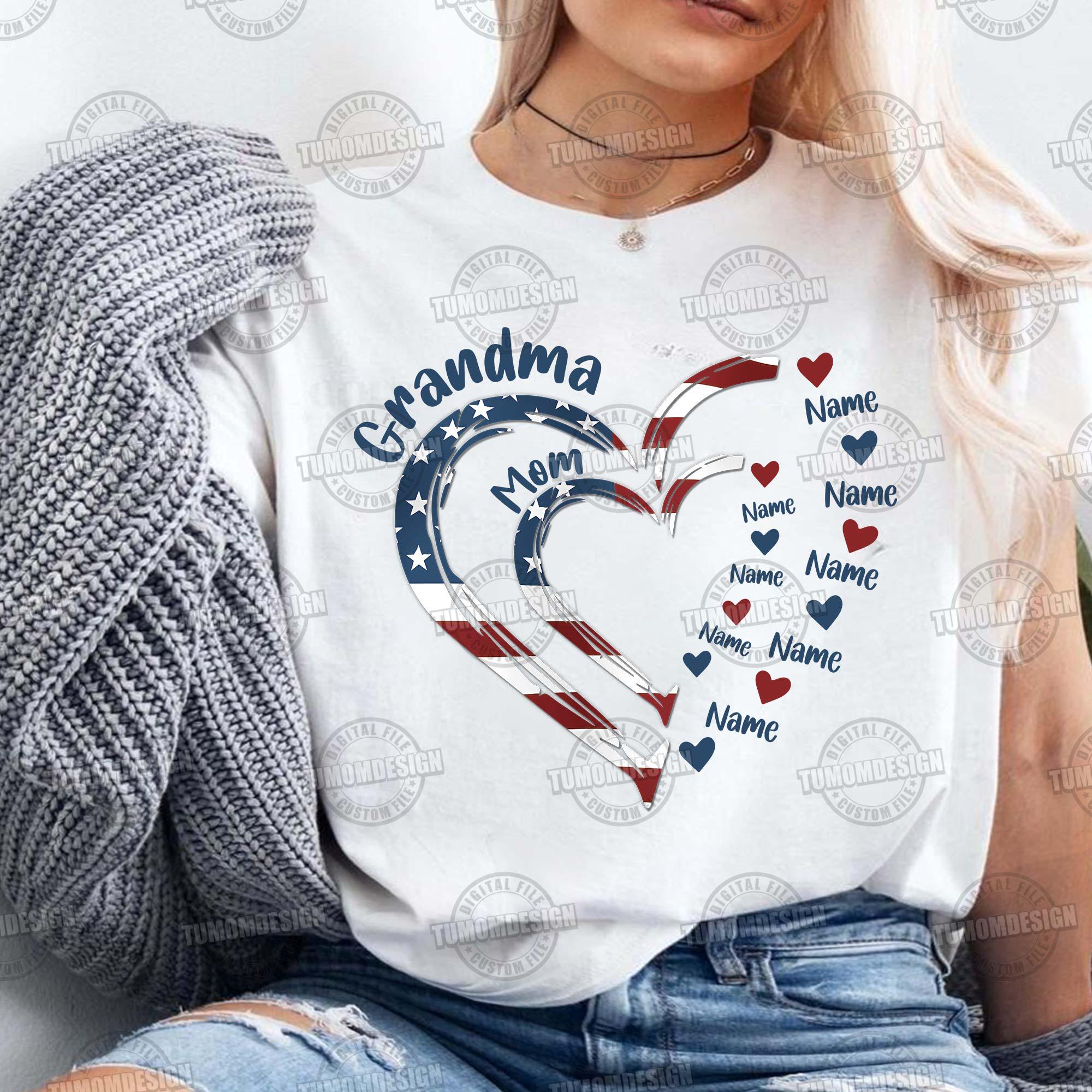 Mom 4th of July Png, 4th of July Grandma Mom Kids Heart in Heart