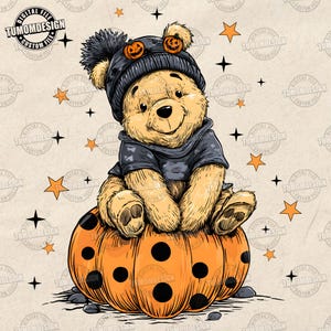 Spooky Ghost Bear And Friends Png, Retro Halloween Spooky Bear Png, Cartoon Halloween Png, Trendy Cartoon Witch Honey Bear, Sublimation File