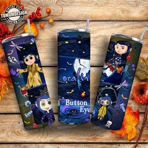 Halloween Horror Movie 20oz Tumbler Design Png, Halloween Character Straight Tumbler Design, Button Eyes Halloween Tumbler, Sublimation File