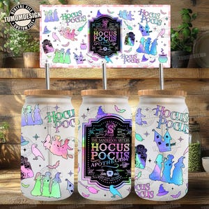 Halloween Coffee Witch Sisters Glass Can Design Sublimation, Neon Halloween Png, Movie Halloween 16oz Glass Can Wrap Png, Sublimation File