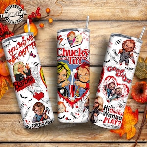 Couple Horror Character Halloween Tumbler Wrap Png, Cartoon Horror 20oz Tumbler, Halloween Horror Skinny Tumbler 20oz Png, Sublimation File