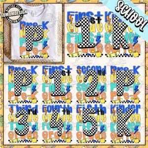 Retro Back to School Boys PNG Bundle, First Day Shirt Png, Pre-K to Fifth Grade Png, Checkered School , Kindergarten Kid, Sublimation File