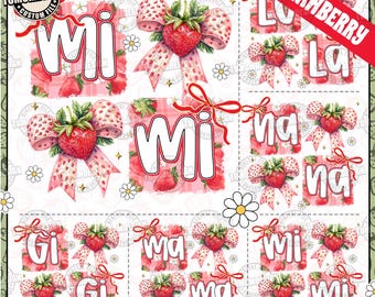 Custom Mama Mimi Nana Strawberry Png Bundle, Coquette Strawberry Floral Mama with kids names Png, Preppy Mama Design Png, Sublimation File