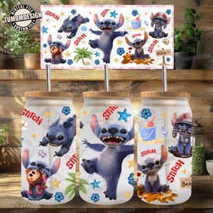 Cartoon 16 oz Glass Can Png, Blue Monster Character 16oz Glass Can Wrap, Cartoon  16 oz Wrap Design Png, Gift For Kids, Sublimation File