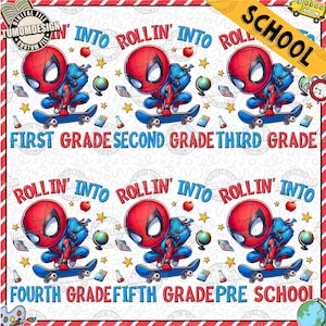 Pacote de desenhos animados em PNG "Rollin' Into School", Jardim de Infância em PNG "Pré-escola", Volta às Aulas em PNG, Primeiro Dia de Aula, Escola de Super-Heróis, Arquivo de Sublimação
