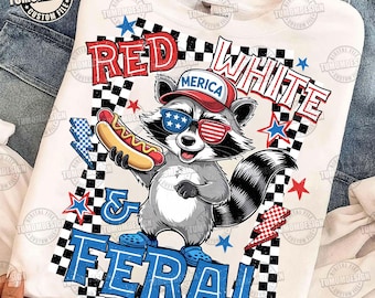 Funny Raccoon Pg, Funny 4th of July Png Design, Patriotic Raccoon Png, Red White And Feral Png, Patriotic Animal Meme, Sublimation File