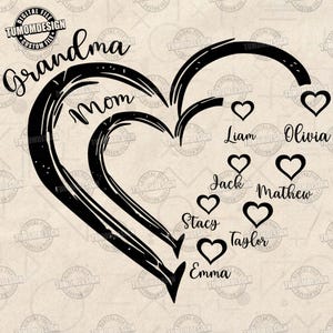 BENUTZERDEFINIERTE Herz-Enkelkind-Namens-Großmutter-Svg Png, Geschenk für Mama-Svg, Kindernamen-Png, Muttertagsherz-Rahmenentwurfs-Svg, Sublimationsdatei
