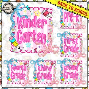 Bundle Preppy Pre-k 1st/2nd/3rd Grade Png, Coquette Teacher First Day of School Shirt Design, Back to School Checkered Png, Sublimation File