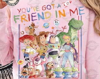 Watercolor Cartoon Toy And Friends Character Png, You've Got A Friend In Me Png, Cartoon Toy Friends , Trendy Boy Shirt, Sublimation File
