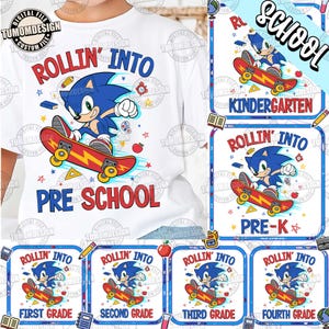 Bundle Boy Preppy Pre-K To 4th Grade Png, Rollin&#39; Into School, Pierwszy dzień szkoły, Niebieski komiksowy powrót do szkoły PNG, Plik sublimacyjny