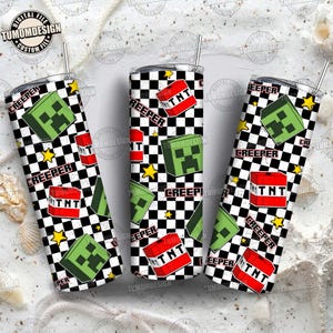 Gamer Green Cartoon 20 oz Skinny Tumbler Png, Game Characters Straight and Taper Tumbler Wrap, Cartoon Characters 20oz Png, Sublimation File