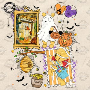 Retro Halloween Spooky Bear Png, Spooky Ghost Bear And Friends Png, Cartoon Halloween Png, Trendy Cartoon Witch Honey Bear, Sublimation File
