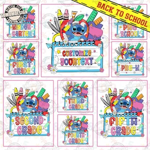Cartoon School Grade Png Bundle, Back To School 1st/2nd/3rd Grade Png, Retro School Designs, Blue Pencil Teacher Png, Sublimation File