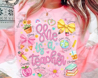 Elle est enseignante de PNG, enseignante de PNG pour maman, enseignante de Coquette Png, enseignante de Floral pour la fête des mères, enseignante de PNG Christian, fichier de sublimation