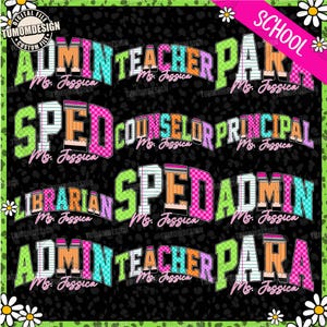 School Occupation PNG Bundle, Back to School Teacher Sped Para Counselor, Preppy First Day of School Bright Neon Girly Png, Sublimation File
