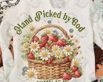 Handgepflückt von Gott Png, Sommerkinder Sublimationsdesigns Png, Girly Erdbeere Png, Bibelverse Png, Christlich, Religiös, Sublimationsdatei