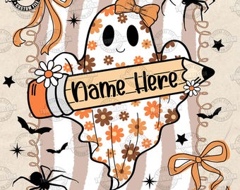 Custom Halloween Teacher Png, Halloween Png, Cute Ghost Png, Spooky Season Png, Preppy Spooky Teacher Png, Halloween Png, Sublimation File