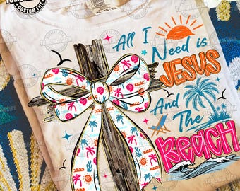 Retro Christian Summer Png, All I Need Is Jesus & The Beach Png, Sunset Summer Png, Faith Christian Coquette, Summer Vibes, Sublimation File