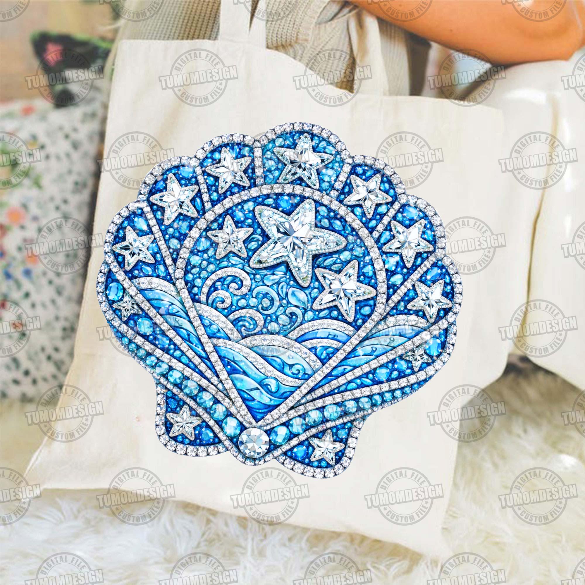 Seashell Rhinestone Png, Summer Png, Seashell Mosaic Printable, Blue ...