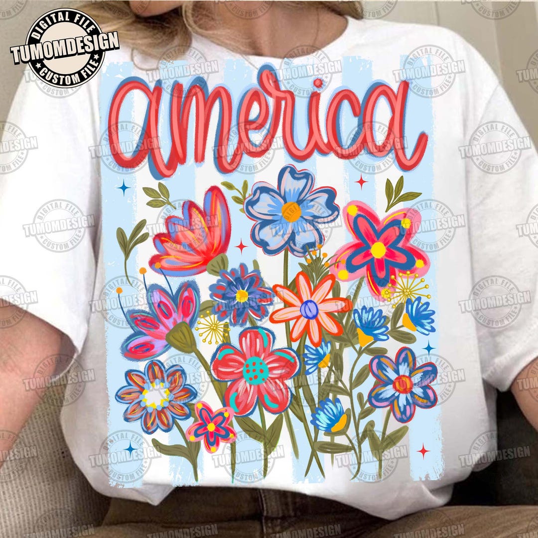 Striped America Wildflowers PNG, 4th of July 2026 Png, Patriotic Rose ...