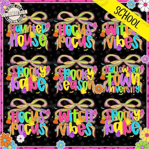 Retro Neon Halloween Png Bundle, Spooky Season Png, Witch Ghost Pumpkin Png, Vintage Halloween Quotes Shirt, Halloween Png, Sublimation File