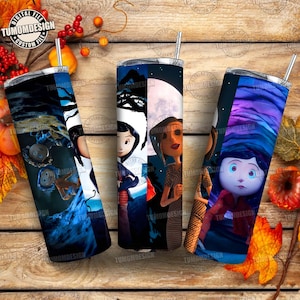 Halloween Horror Movie 20oz Tumbler Design Png, Halloween Character Straight Tumbler Design, Button Eyes Halloween Tumbler, Sublimation File