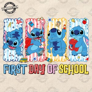 Lustige Kinder zurück in die Schule Png, trendige Cartoon zurück in die Schule Png, Retro Jungen Mädchen erster Tag der Schule Png, blaue Alien Png, Sublimationsdatei