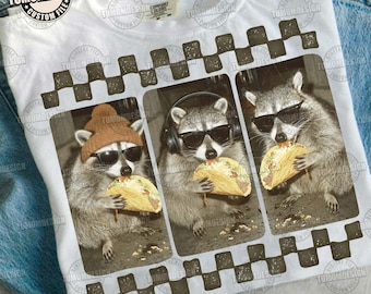 Waschbär Essen Tacos Png, Dumme Png Geschenk, Vintage Png, lustige Waschbär Png, wilde Waschbär Png, Tacos Liebhaber Png, Sublimationsdatei