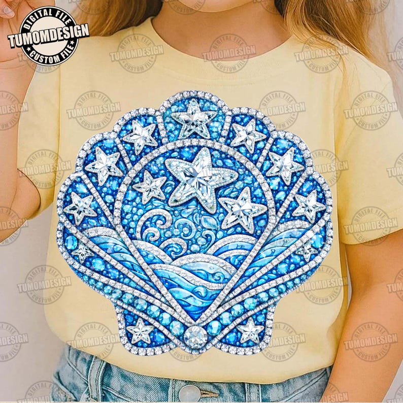 Seashell Rhinestone Png, Summer Png, Seashell Mosaic Printable, Blue ...