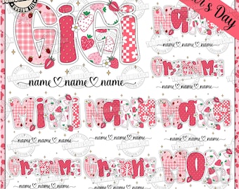 CUSTOM Strawberry Mama Nana Mimi Gigi Png Bundle, First Summer, Trendy Mom Spring Png, Boho Floral Png, Strawberry Berry, Sublimation File