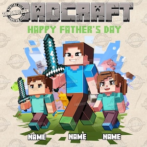 Personalisierte DadCraft Mit Kinder Png, glückliches Vatertagsgeschenk, Gamer Papa Png, Cartoon Papa Png, Videospiel Film, Papa Spiel, Sublimationsdatei