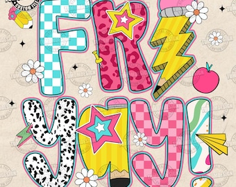 School Teacher Png, Fri-Yay Png, Happy Friday Png, Back to School Png, First Day of School Png, Pencil Retro Teacher Png, Sublimation File