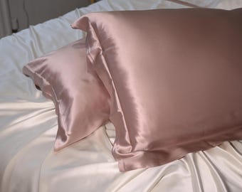 Juego de 2 fundas de almohada de seda morera: lujosas fundas de almohada estilo Oxford de 19 momme