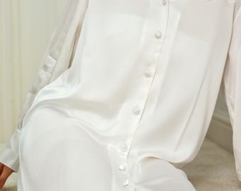 Blusa de seda con encaje: camisón de seda morera de 22 momme