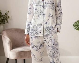 Conjunto de pijama de seda Mulberry: estampado floral, ropa de dormir de seda de grado 6A