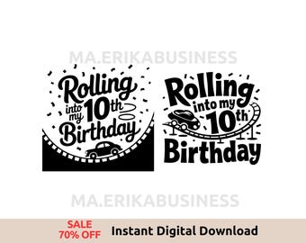 Roller Coaster Birthday PNG Set - 10th Birthday Shirt Design, Digital Download